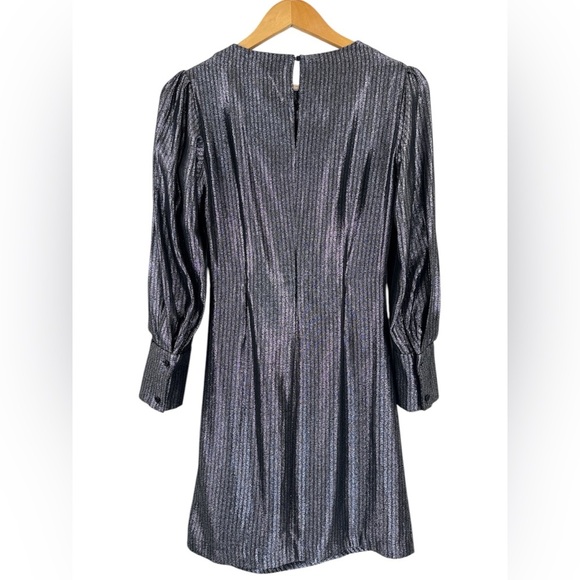 Maje Ralery Striped Metallic Mini Dress in Argent Silver EU Size 36 / US Small - Picture 5 of 16